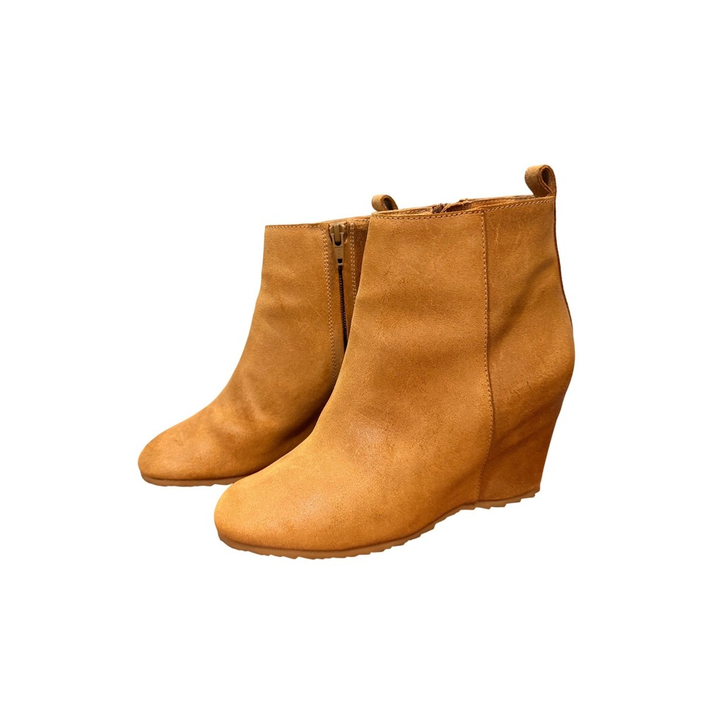 MM6 Maison Margiela Mustard Yellow Suede Wedge Ankle Boots Side Zip Italy 37